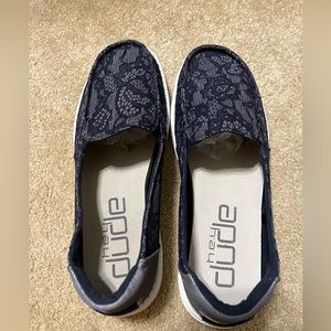 Hey Dude Navy Blue Lace Slip Ons